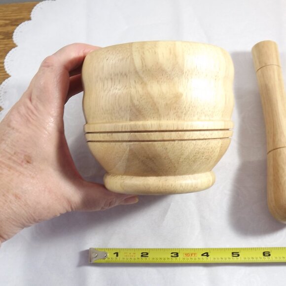 Vintage Wooden Mortar & Pestle, Variegated Bamboo Wood - Picture 6 of 8